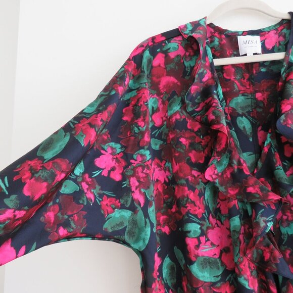 MISA LOS ANGELES Talah Floral Ruffle Satin Bodysuit Boho Romantic - Size L - Picture 10 of 16